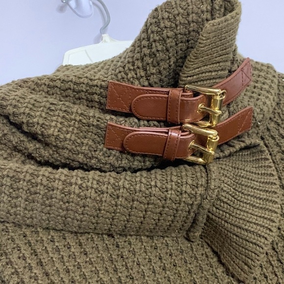 Michael Kors thick Cozy Chunky Knit Sweater Neck warmer green small pullover - Picture 3 of 10